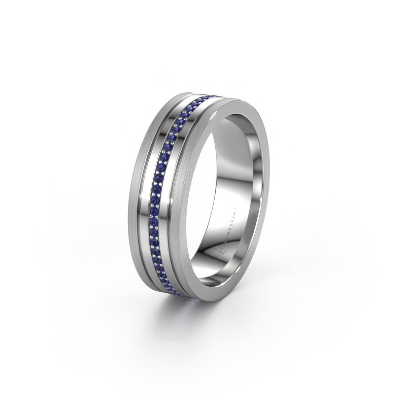 Trouwring WH0404L16A 585 witgoud saffier ±6x1.7 mm