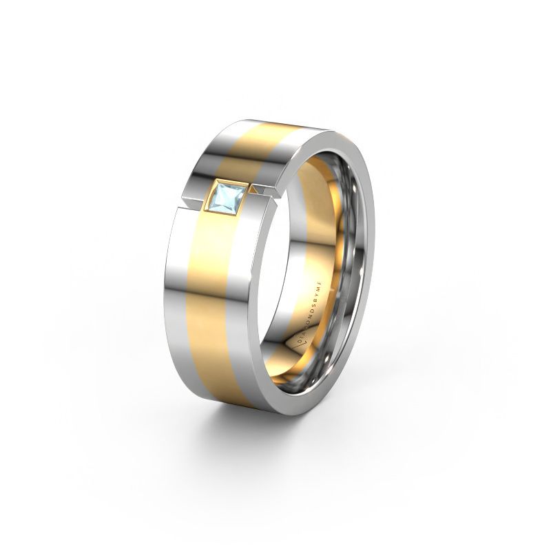 Wedding ring WH2042P 585 gold aquamarine ±7x2.4 mm