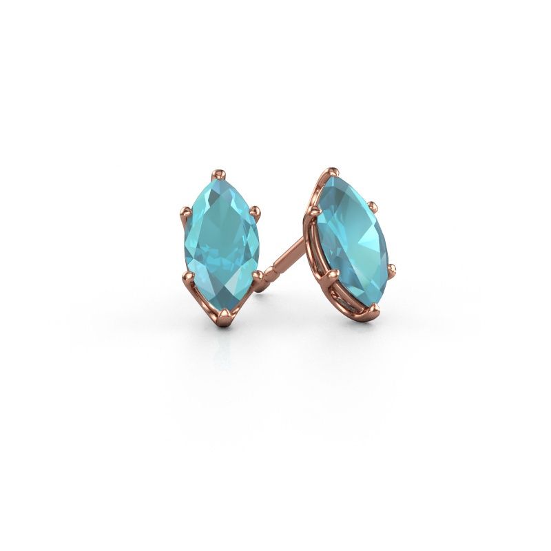 Clous d'oreilles Sam MRQ 585 or rose topaze bleue 10x5 mm