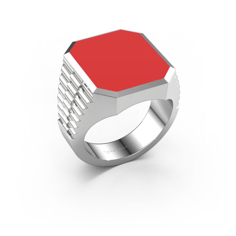 Signet ring Brent 5 950 platinum red enamel 18x15 mm