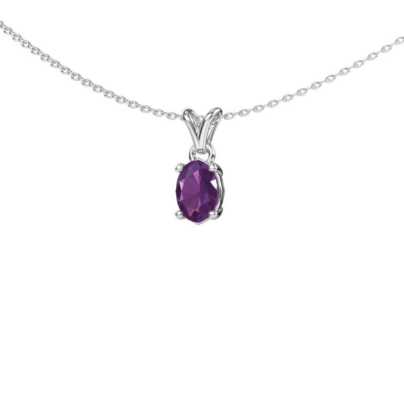 Image de Collier Lucy 1<br/>585 or blanc<br/>Améthyste 7x5 mm