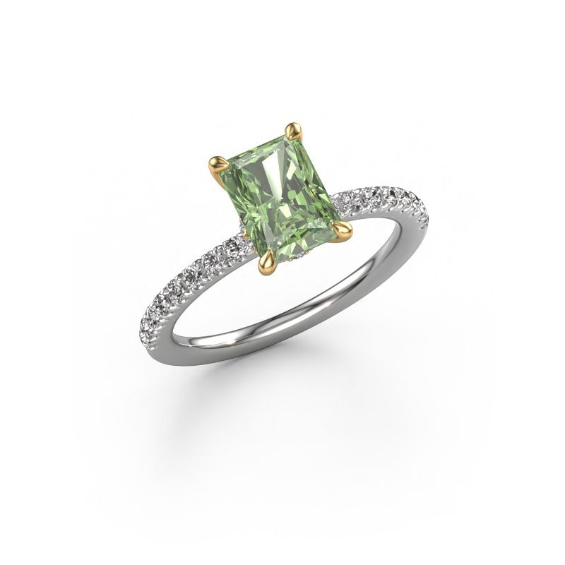 Engagement ring Crystal RAD 4 585 white gold green lab grown diamond 7.5x5.5 mm
