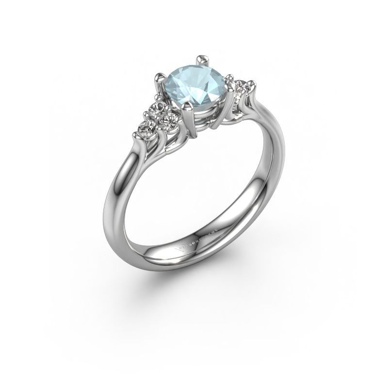 Bague de fiançailles Monika RND 585 or blanc aigue-marine 5.5 mm