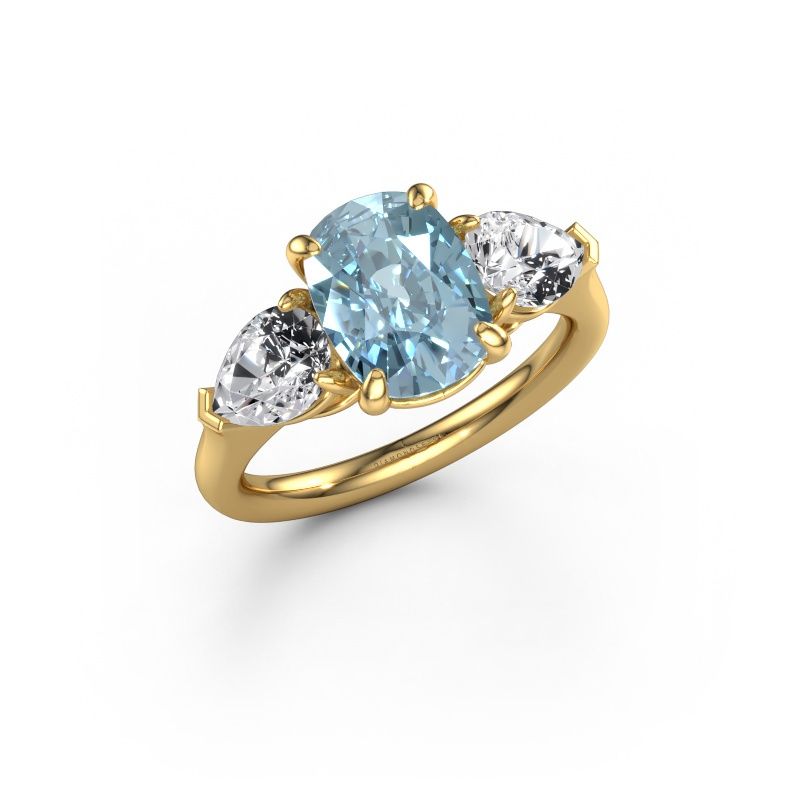 Engagement ring Carma CSH 585 gold blue lab grown diamond 9.7x7.2 mm