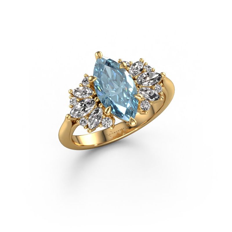 Engagement ring Jaimie 585 gold blue lab grown diamond 12x6 mm
