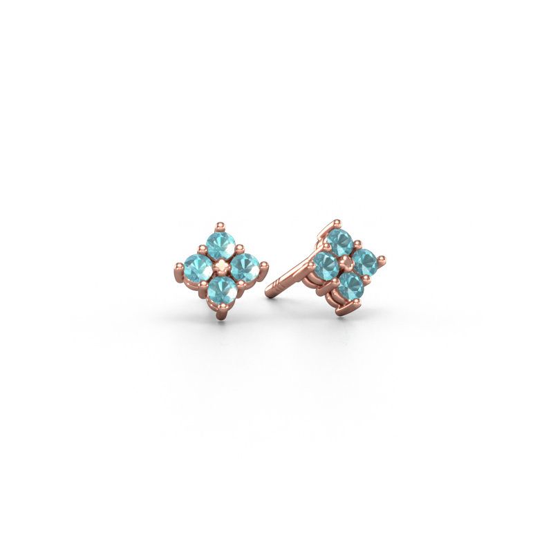 Clous d'oreilles Maryetta 585 or rose topaze bleue 2 mm
