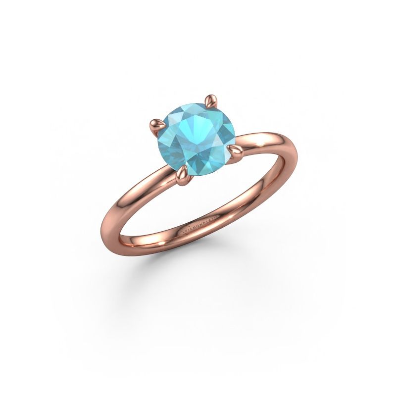 Verlobungsring Crystal RND 1 585 Roségold Blau Topas 6.8 mm