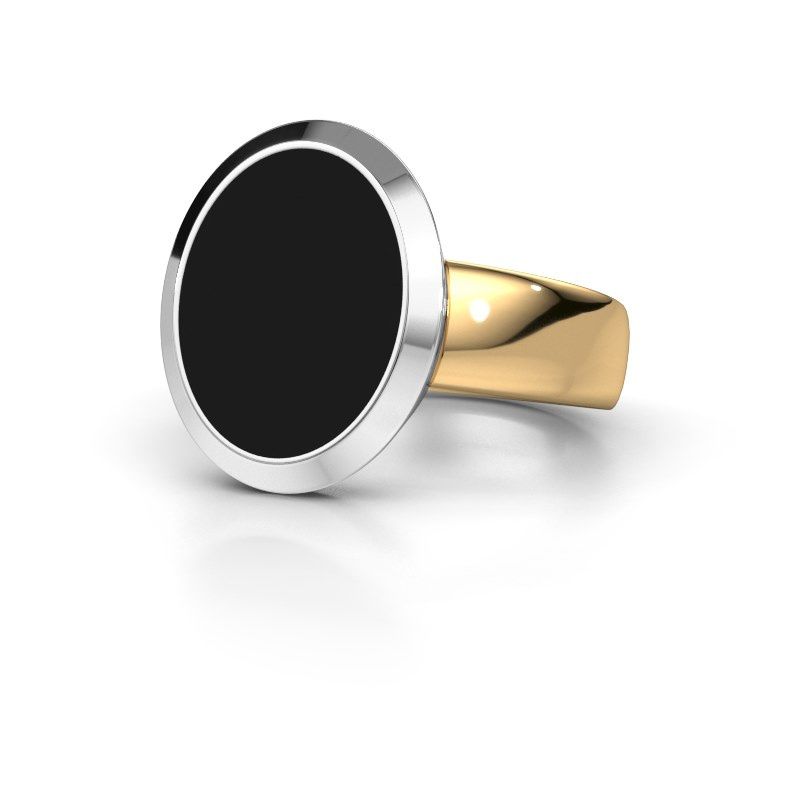Afbeelding van Zegelring Oscar 4<br/>585 goud<br/>zwarte emaille 15x12 mm