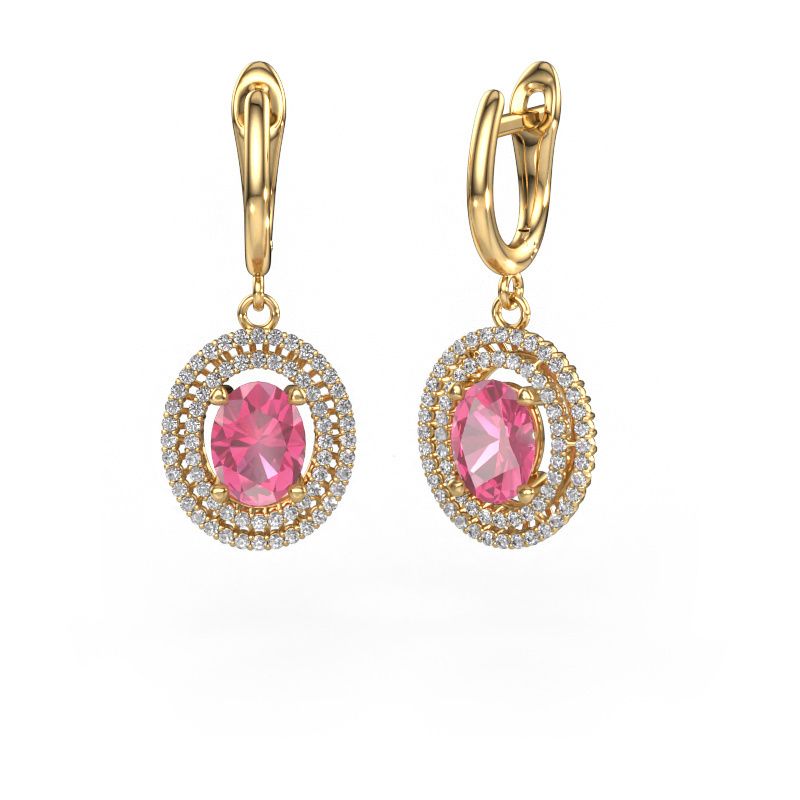Pendants d'oreilles Karren 585 or jaune saphir rose 8x6 mm