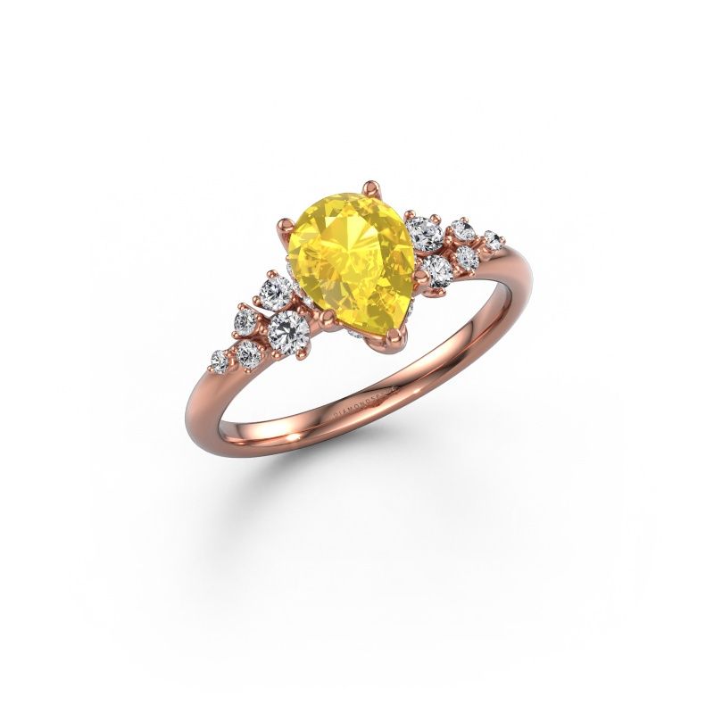 Bague de fiançailles Emma PER 585 or rose saphir jaune 8x6 mm