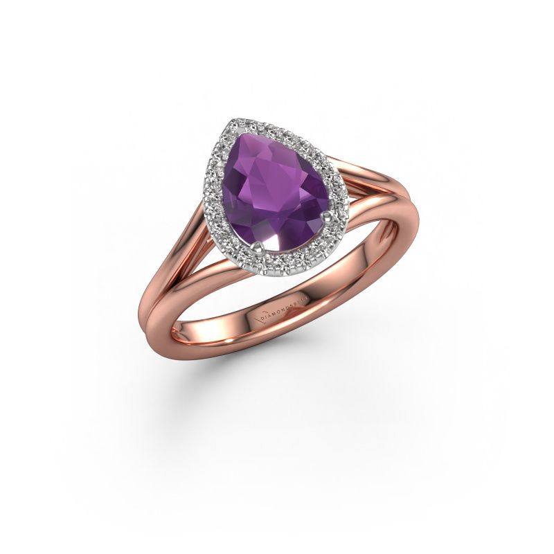 Bague de fiançailles Verla pear 1 585 or rose améthyste 8x6 mm