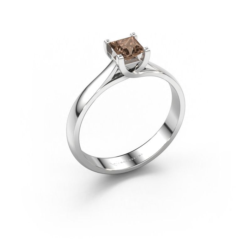 Bague de fiançailles Mia Square 585 or blanc diamant brun 0.40 crt