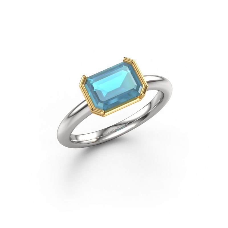 Bague de fiançailles Tayler EME 585 or blanc topaze bleue 8x6 mm