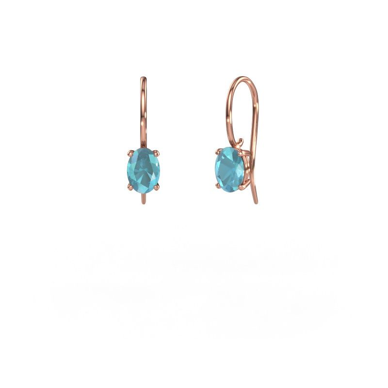 Pendants d'oreilles Cleo OVL 585 or rose topaze bleue 7x5 mm