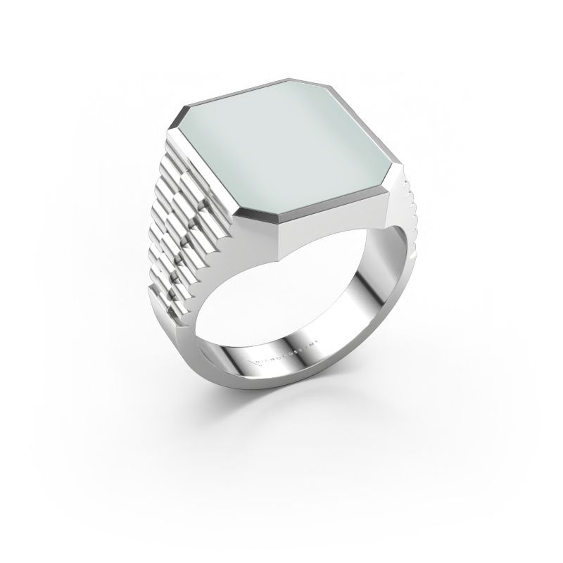 Zegelring Brent 4 585 witgoud groene lagensteen 16x13 mm