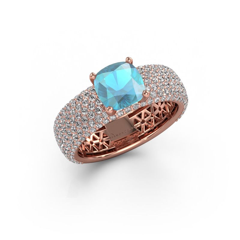 Verlovings ring Darcy 585 rosé goud blauw topaas 7 mm