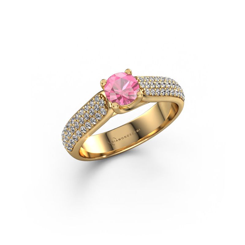 Bague de fiançailles Leoness 585 or jaune saphir rose 5 mm