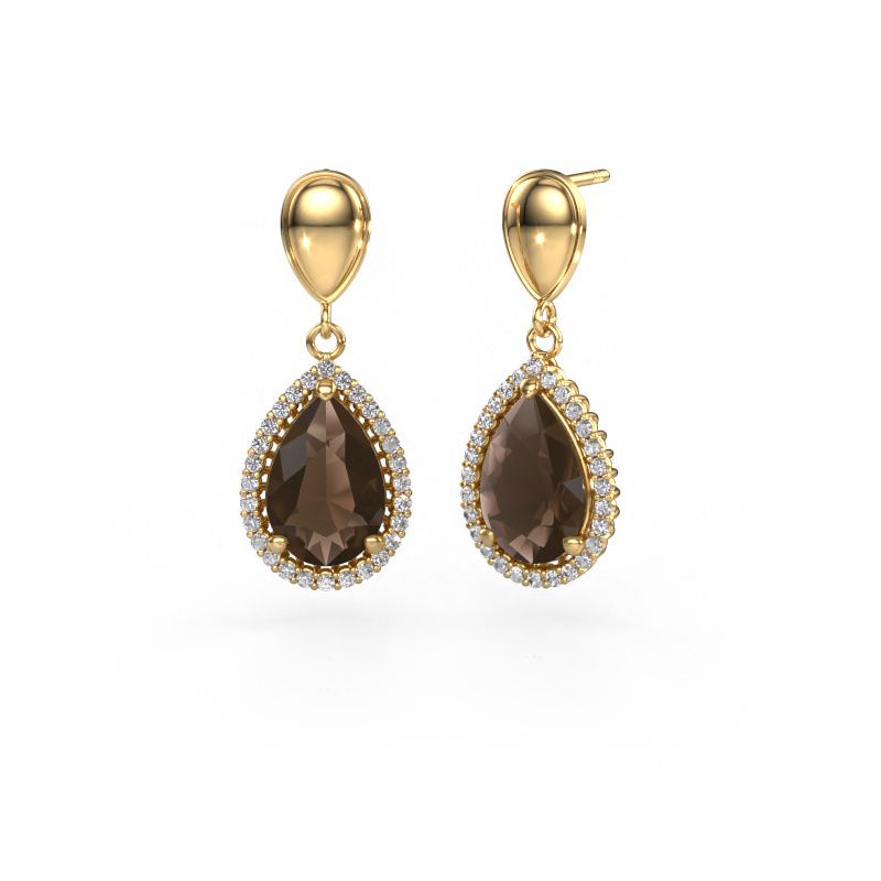 Drop earrings Tilly per 1 585 gold smokey quartz 12x8 mm