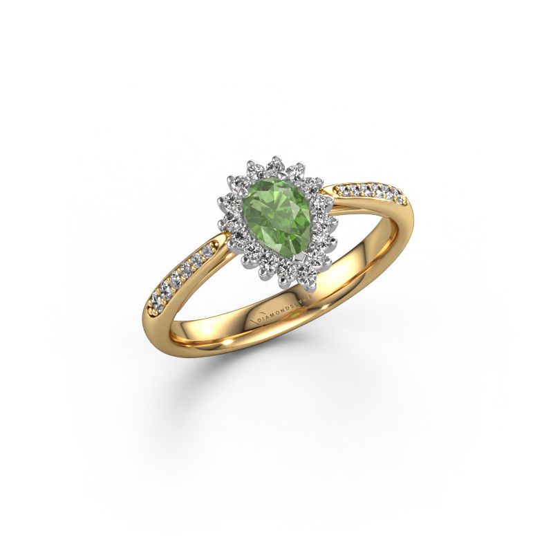 Verlobungsring Tilly per 2 585 Gold Turmalin grün 6x4 mm