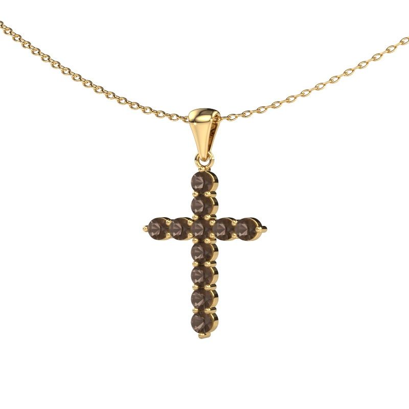 Anhänger Cross 585 Gold Rauchquarz 2.5 mm