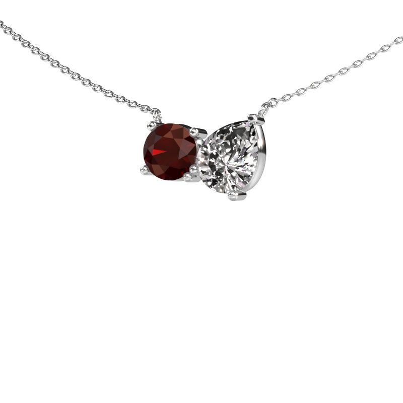 Pendentif Toi et Moi RND PER 585 or blanc grenat 6.5 mm