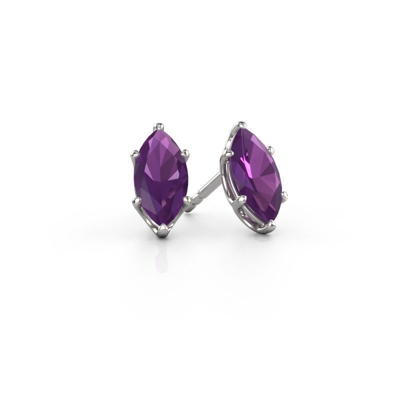 Stud earrings Sam MRQ 585 white gold amethyst 10x5 mm
