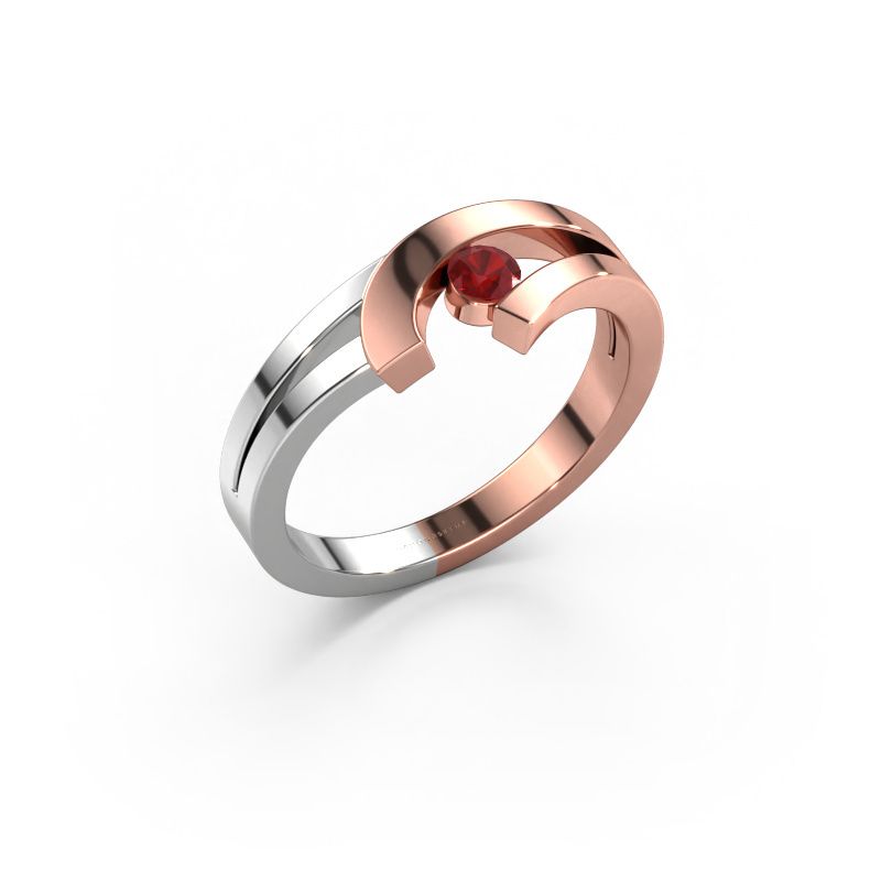 Ring Yentl 585 rosé goud robijn 3 mm
