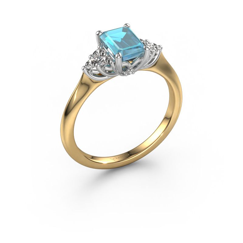 Bague de fiançailles Felipa EME 585 or jaune topaze bleue 7x5 mm
