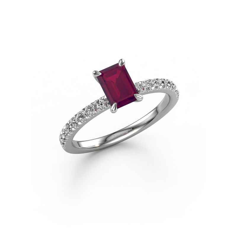 Image of Engagement Ring Crystal Eme 2<br/>950 platinum<br/>Rhodolite 6.5x4.5 mm