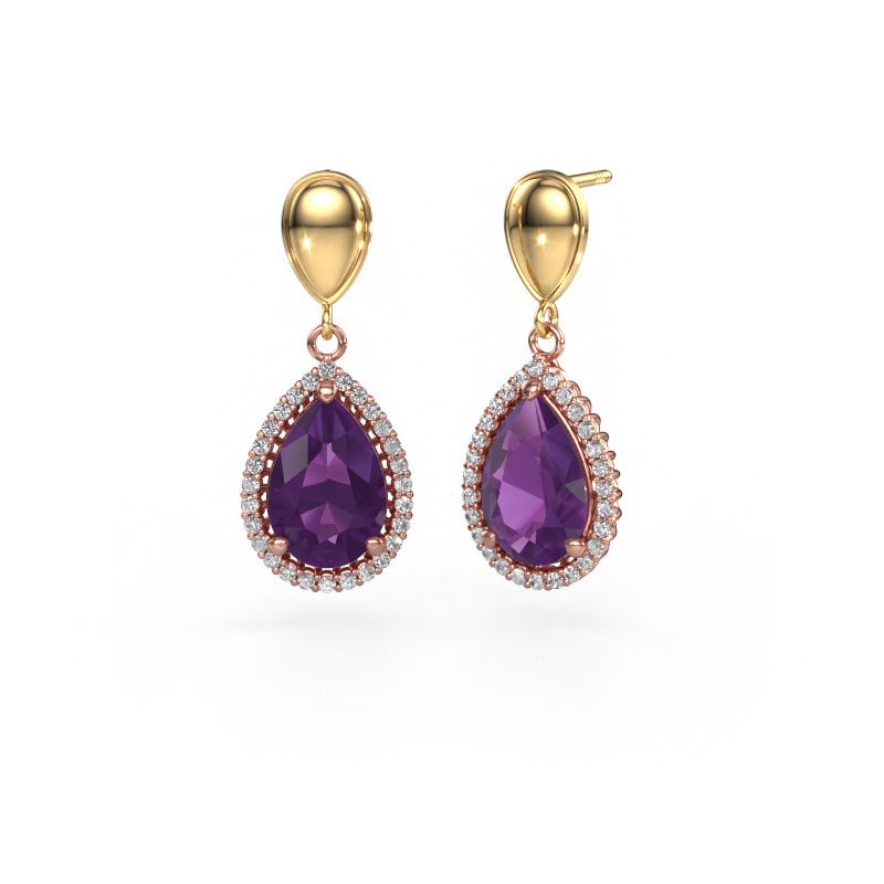 Pendants d'oreilles Tilly per 1 585 or rose améthyste 12x8 mm