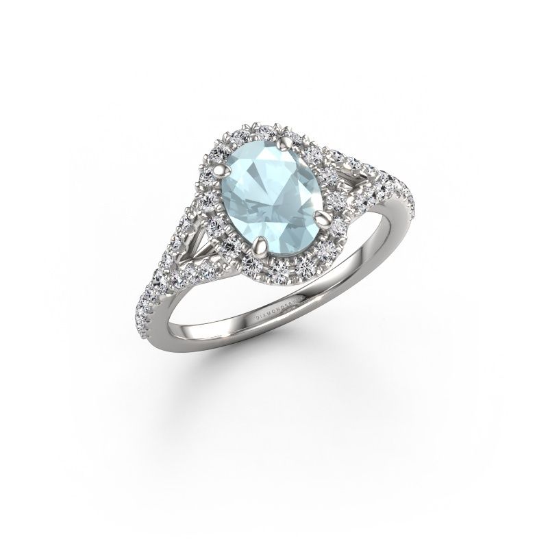 Bague de fiançailles Kimber OVL 585 or blanc aigue-marine 8x6 mm