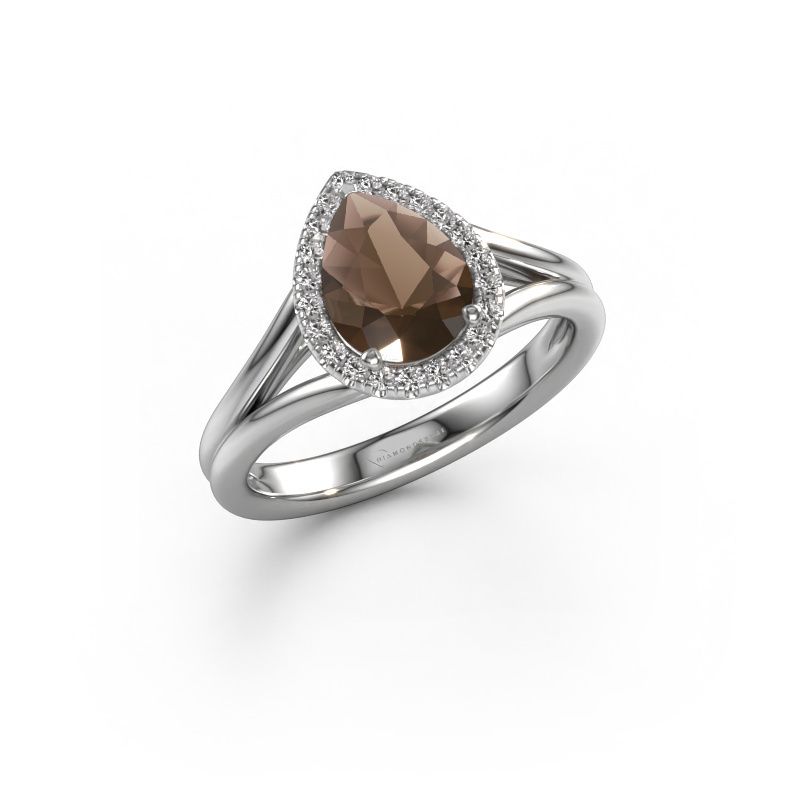 Engagement ring Verla pear 1 585 white gold smokey quartz 8x6 mm
