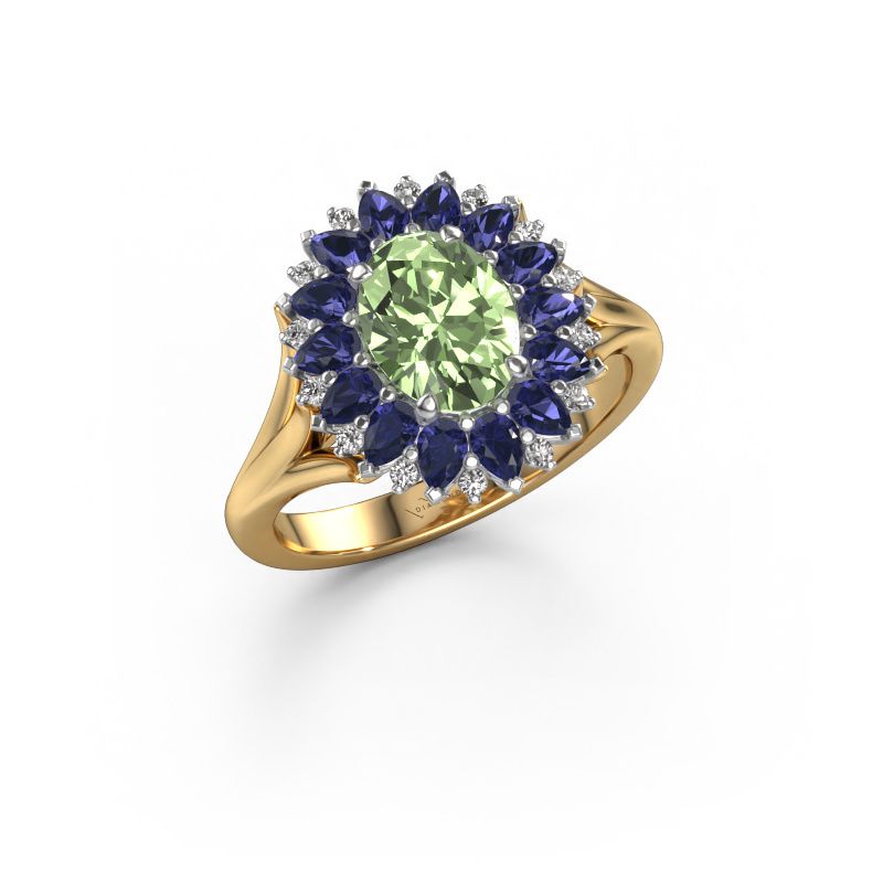 Engagement ring Lidia 585 gold green lab grown diamond 8x6 mm