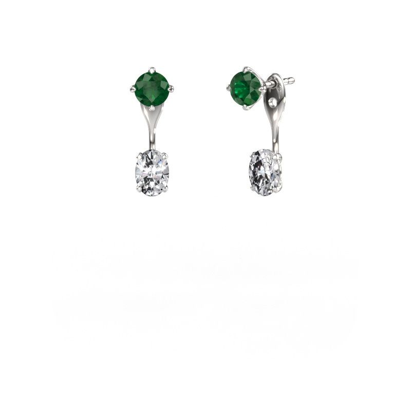 Pendants d'oreilles Kate RND-OVL 950 platine emeraude 5 mm