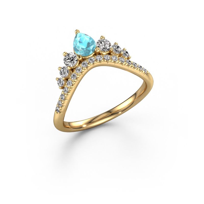 Stackable ring Crown B 585 gold blue topaz 5x4 mm