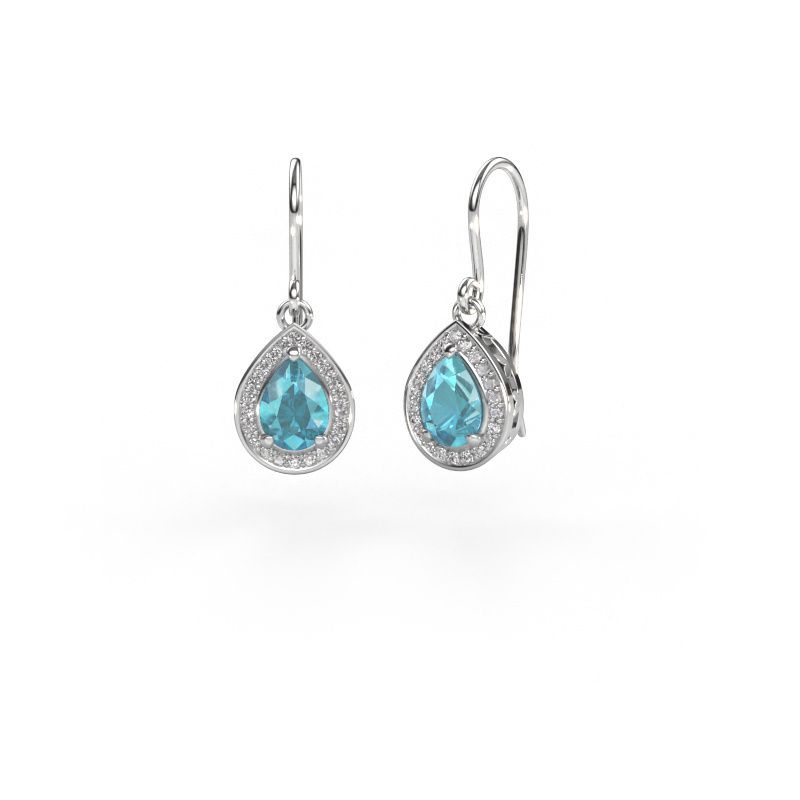Pendants d'oreilles Beverlee 1 585 or blanc topaze bleue 7x5 mm