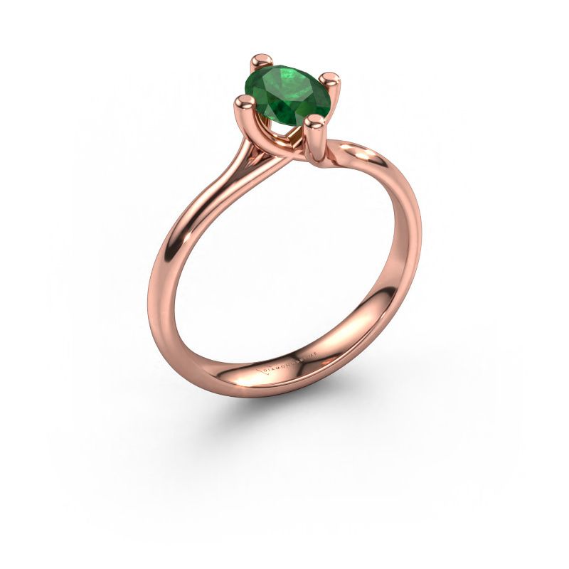 Verlovingsring Dewi Oval 585 rosé goud smaragd 7x5 mm