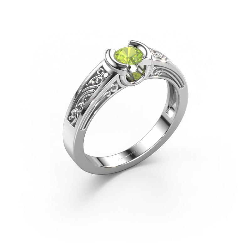 Verlovingsring Elena 585 witgoud peridoot 4 mm