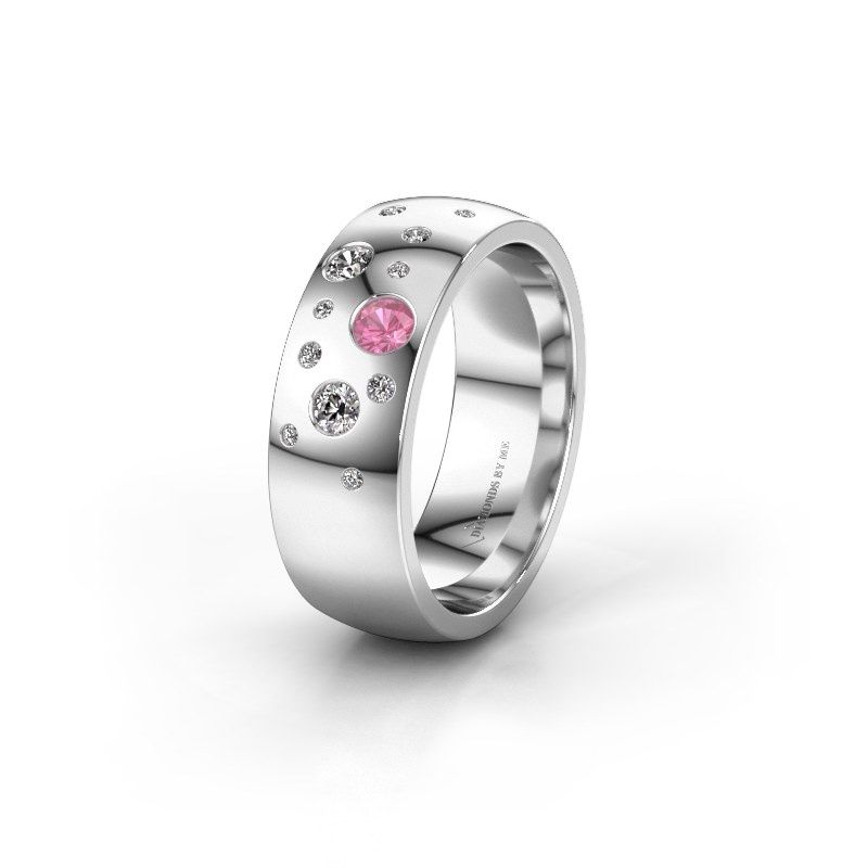 Image of Wedding ring WH0141L26BP<br/>585 white gold ±7x2 mm<br/>Pink sapphire