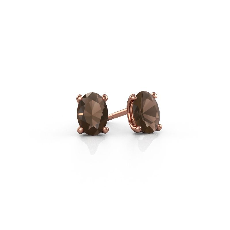 Clous d'oreilles Sam OVL 585 or rose quartz fumé 7x5 mm