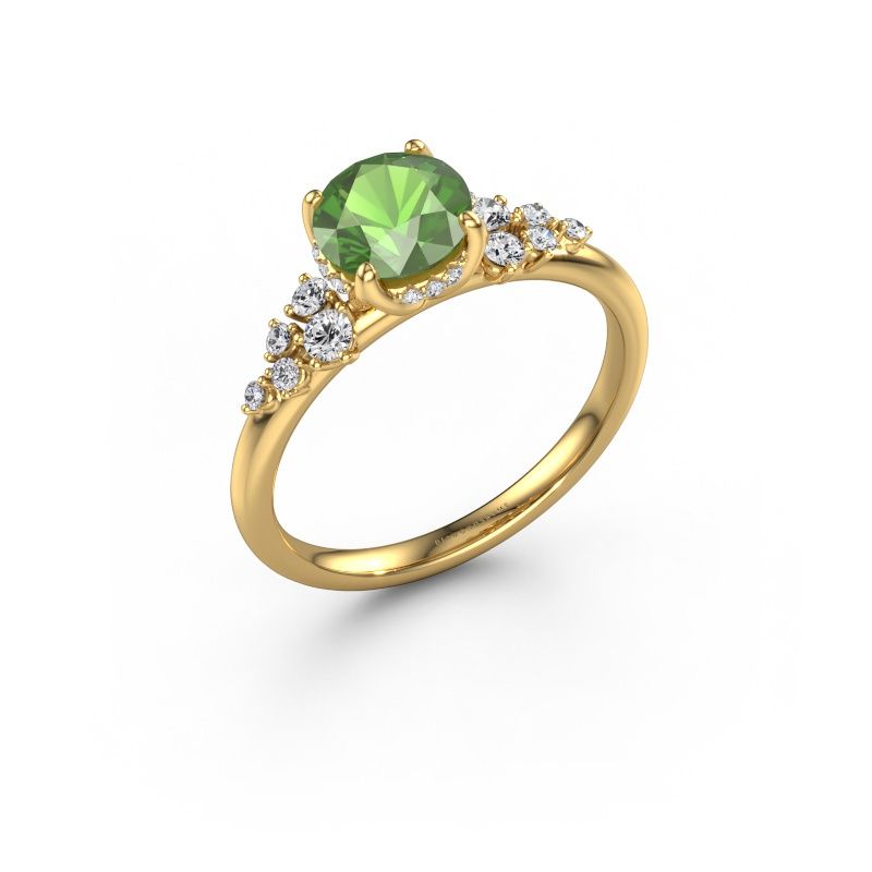 Verlovingsring Emma RND 585 goud toermalijn groen 6.5 mm