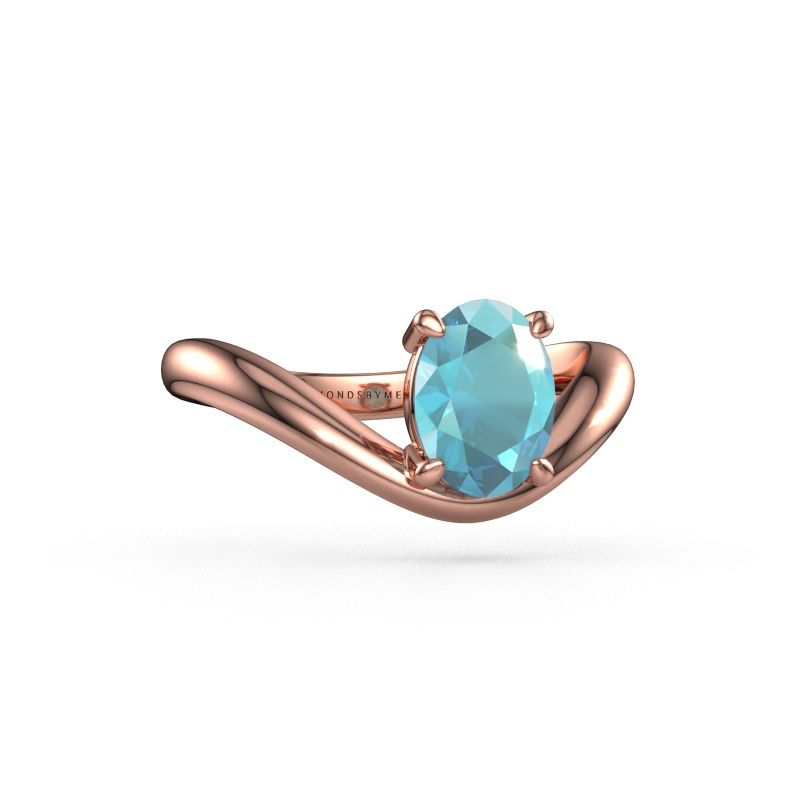 Verlovingsring Femke OVL 585 rosé goud blauw topaas 8x6 mm