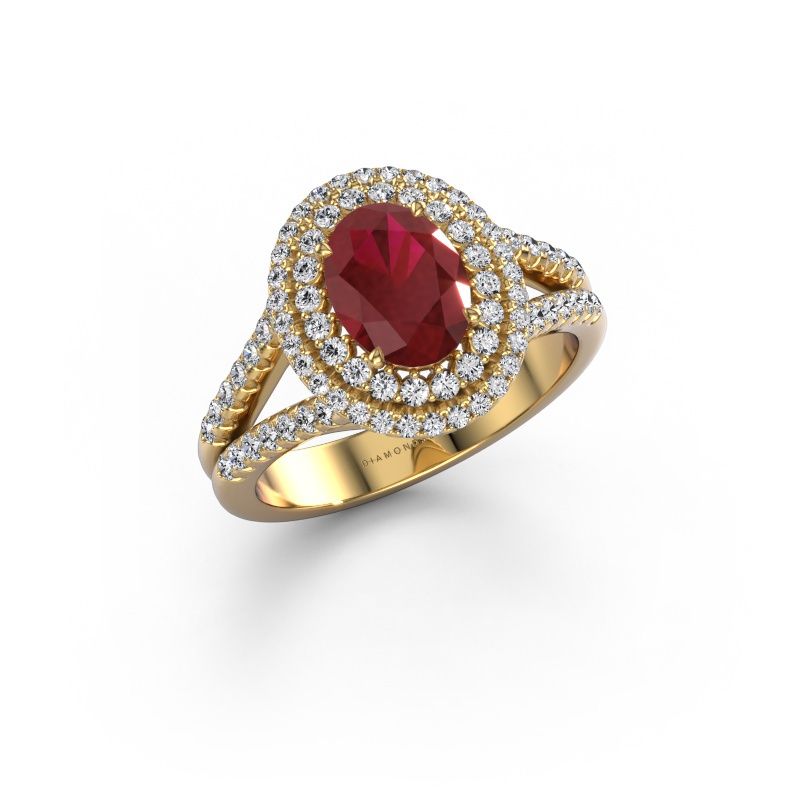 Verlovingsring Elvie OVL 585 goud robijn 8x6 mm