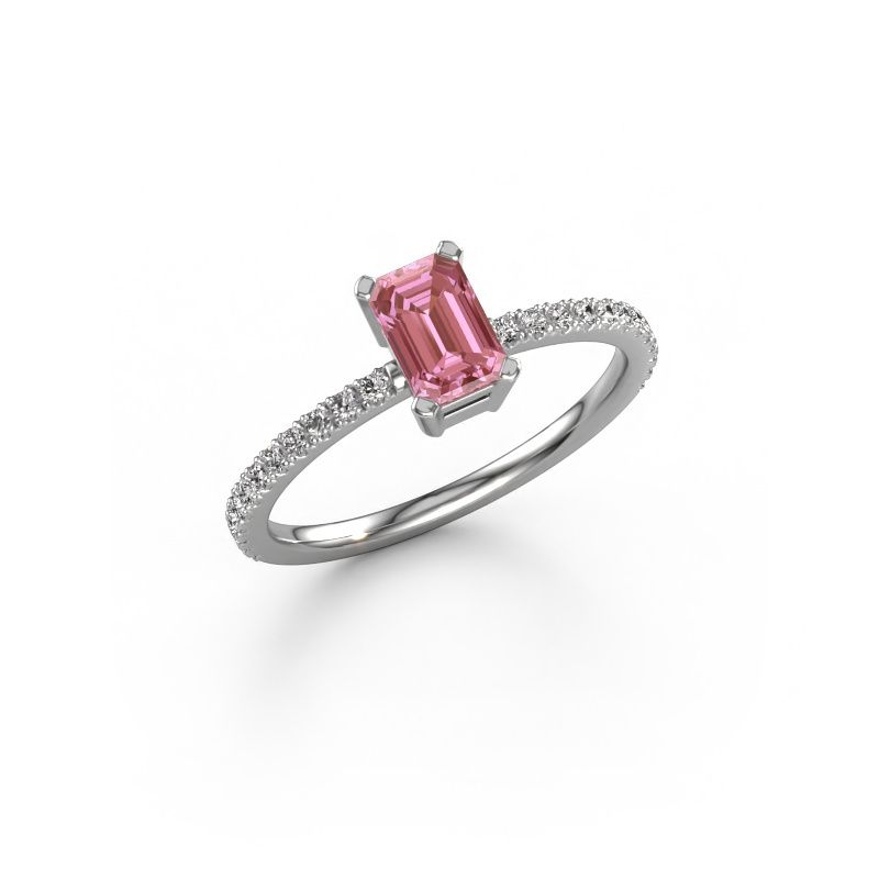 Engagement ring Denita 2 EME 585 white gold pink lab grown diamond 6x4 mm