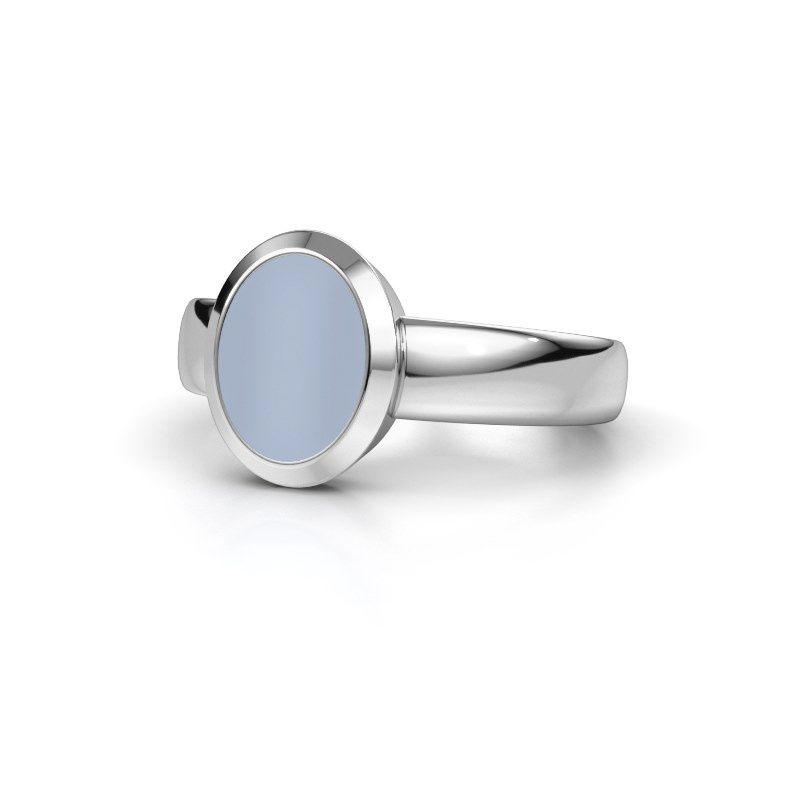 Afbeelding van Pinkring Oscar 1<br/>585 witgoud<br/>Licht blauwe lagensteen 10x8 mm