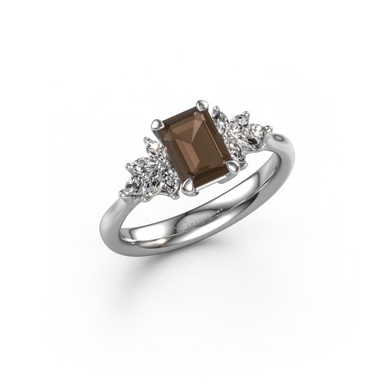Engagement ring Fiona EME 585 white gold smokey quartz 7x5 mm