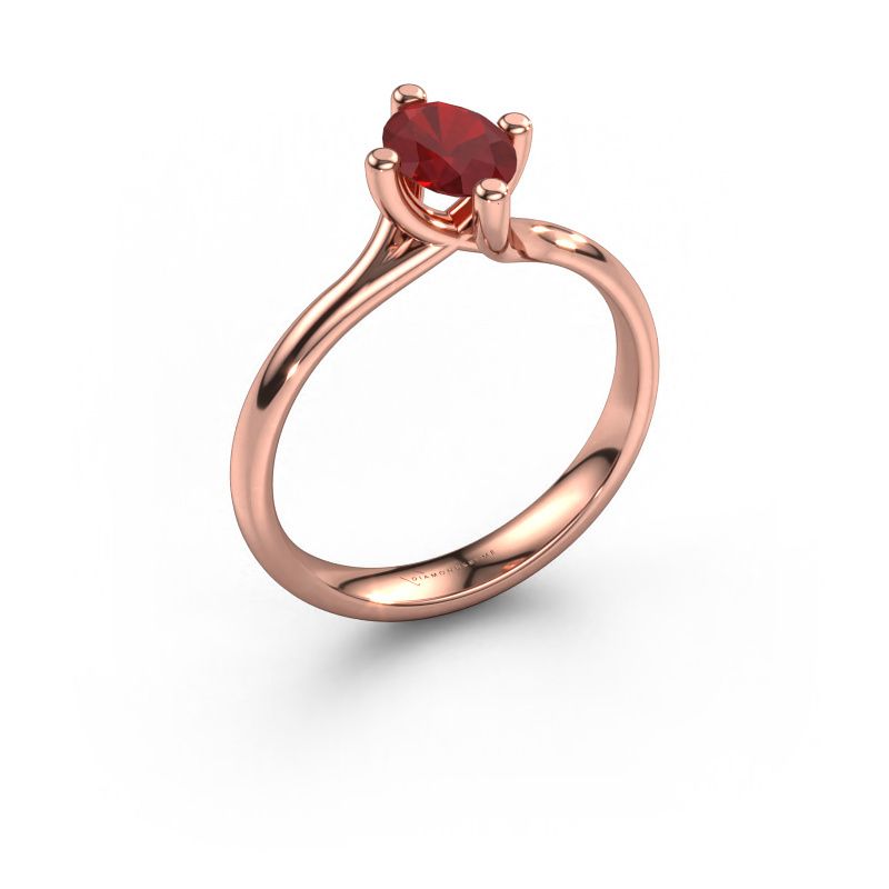 Verlovingsring Dewi Oval 585 rosé goud robijn 7x5 mm