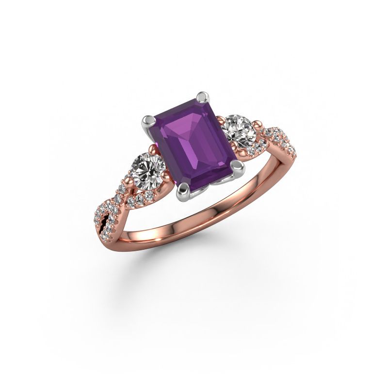 Verlovingsring Marilou EME 585 rosé goud amethist 8x6 mm
