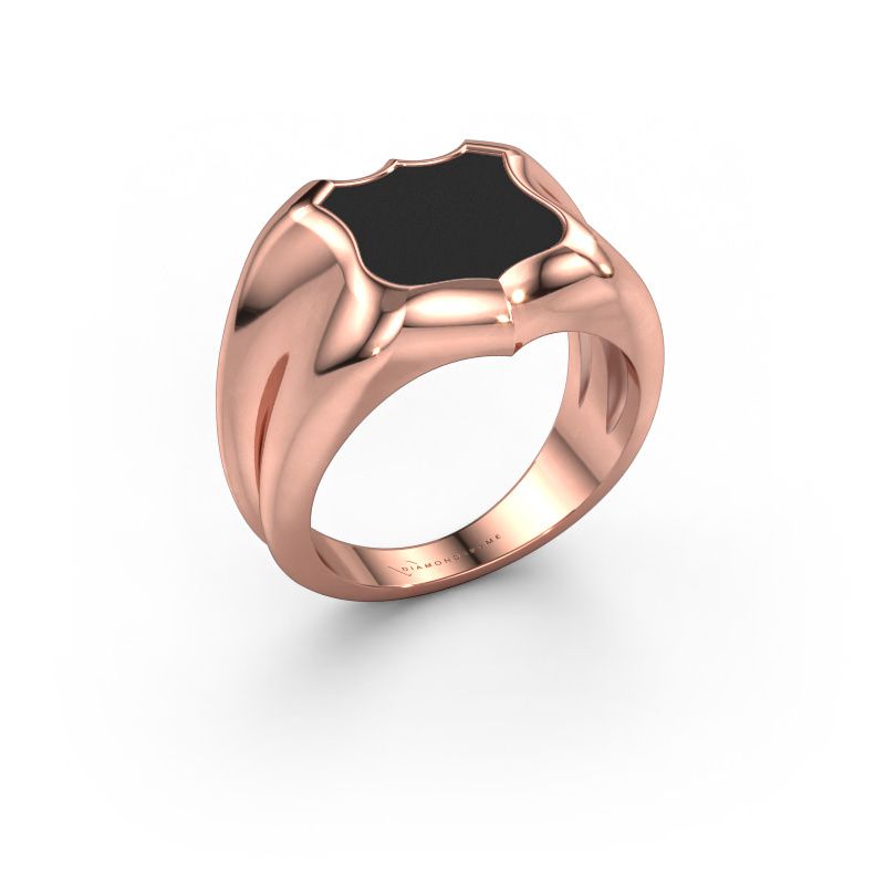 Signet ring Nevin 585 rose gold black enamel 12x12 mm