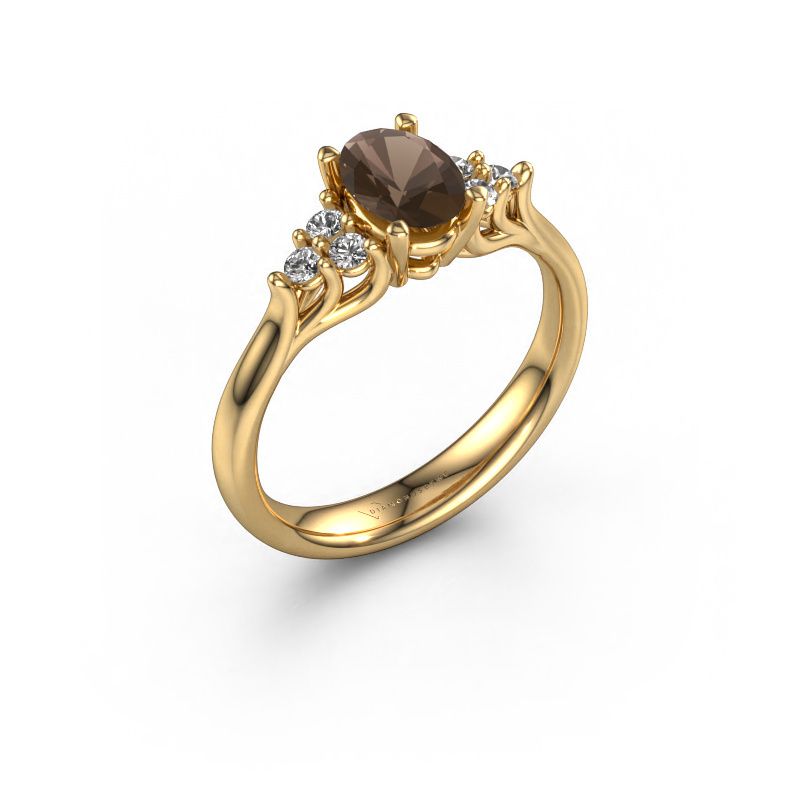Engagement ring Monika OVL 585 gold smokey quartz 7x5 mm